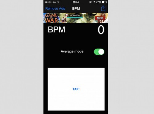 タップするとBPMを計測してくれるだけのiPhoneアプリ「BPM」